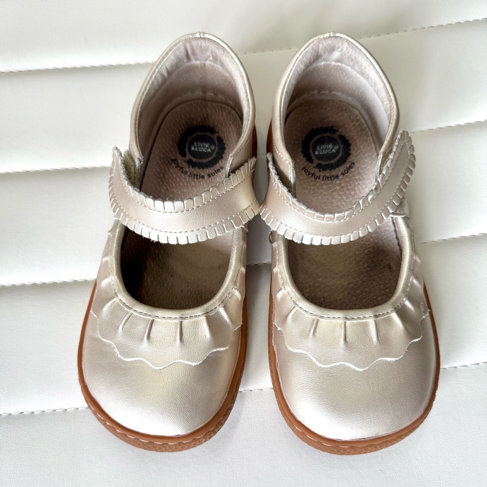 Dress Shoes LIVIE & LUCA RUCHE Champagne Gold Mary Jane Flats 13 Comfort LEATHER